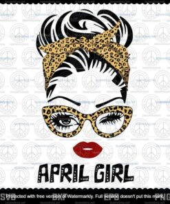 Messy Bun April Girl Leopard Skin Wink Eye Woman Face, Wink Eyes Lady Birthday Svg, Glassy Yellow Woman With Glasses, April Birthday Gift,Customizable Layered Svg, Png, Dxf, Eps