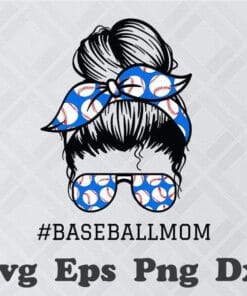Messy Bun Baseball Lady, Baseball Mom, Bun Hair, Black Hair, Blue Headband, Blue Sunglasses, Baseball Lovers, Layered SVG, DXF, PNG, EPS