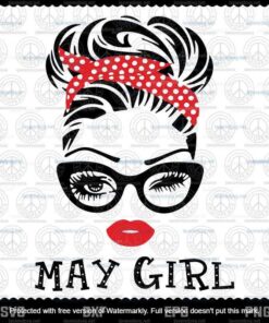 Messy Bun May Girl Svg, Red Polka Dots Hairband Svg, Birthday Girl Svg, May Birthday,Customizable Layered Svg, Png, Dxf, Eps