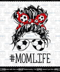 Messy Bun Svg, Bandana Hair Wearing Soccer Sunglasses, Mom Life Svg, Customizable Layered Svg, Svg Eps Png Dxf
