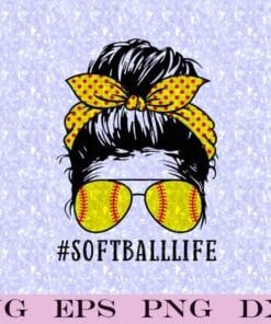 Messy Bun Womens, Mom Life, Softball Mom 2021 Mothers Day, Softball Life, Girl With Softball Glasses, Layered SVG, DXF, PNG, EPS