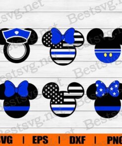 Mickey Blue Line , Minnie Police , Disney , US Flag , Police , American , Minnie Mouse Mickey , Thin Blue Line , Svg Eps Png Dxf
