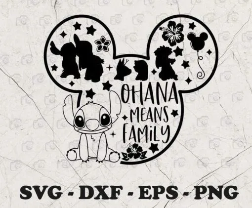Mickey Head Design, Lilo and Stitch, Disney Trip, Disney Vacation, Disney Family, Cute Stitch, Ohana Means Family, Layered SVG, DXF, PNG, EPS