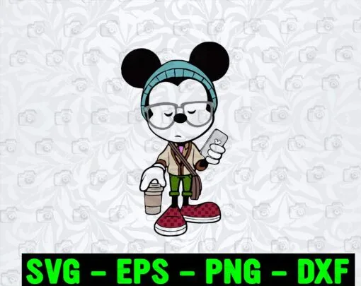 Mickey Hipster Disney, Mickey Mouse Wears Glasses, Happiest Hipster on Earth, Favorite Disney, Mickey Lovers SVG PNG DXF, EPS, PDF