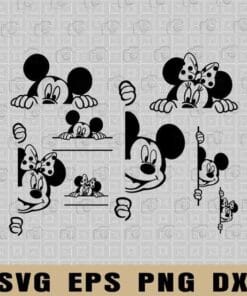 Mickey peeking svg, minnie peeking svg, Mickey monogram, Mickey mouse, mickey Disney, minnie Lovers, SVG PNG DXF, EPS, PDF