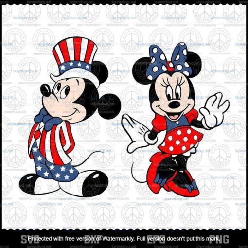 Mickey SVG 4th of July, Patriotic Mickey and Minnie Bundle disney Layered Svg, Svg Eps Png Dxf