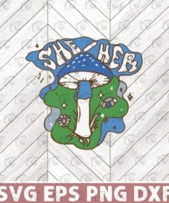 Mixed fiber sweater, SHE HER ,Blue Mushroom, Flower, Butterfly Layered Svg,Svg Eps Png Dxf