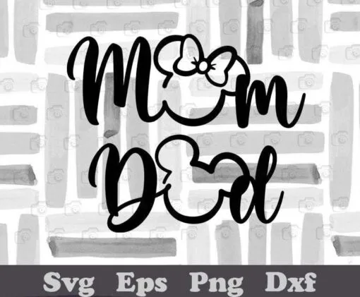 Mom Dad, Disney Mom Dad, Mickey and Minnie Outline Head, Disneyland, Mommy Gift, Daddy Gift,SVG PNG DXF, EPS, PDF