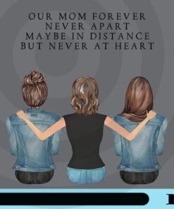 Mom Gift From Daughter, Mom Birthday Gift, Family Portrait, Mothers Day, Gift for Mom, Our Mom Forever Never Apart, Maybe In Distance But Never At Heart Customizable Png