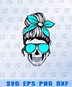 Mom Skull, Messy Bun Skull, Momlife Skull Cutting Files for Cricut, one color headband, sunglasses Layered Svg Eps Png Dxf
