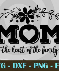 Mom the heart of the family, Mom and Me, Love Mommy, Mother's Day, Customizable Layered Svg, Svg Eps Png Dxf
