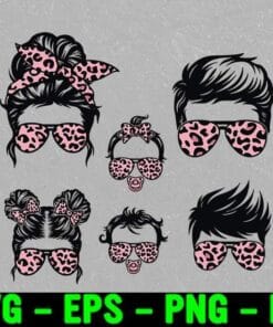 Momlife , Bundle, Momlife Dadlife Kidlife Babylife, Mom Daughter , Messy bun skull, Mom Daughter Son, Family Matching, Family Gift, leopard Print Layered Svg Eps Png Dxf