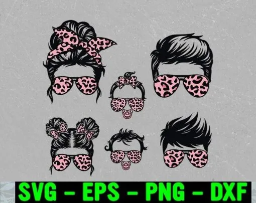 Momlife , Bundle, Momlife Dadlife Kidlife Babylife, Mom Daughter , Messy bun skull, Mom Daughter Son, Family Matching, Family Gift, leopard Print Layered Svg Eps Png Dxf