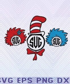 Monogram Frame, Cat Hat, Thing 1 2 3 4 Blue Hair Popular, Cat Hat Monogram Frame, Dr Seuss, Dr Seuss One Fish Layered Svg Eps Png Dxf