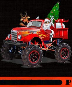 Monster Red Truck With Santa, Christmas Tree, Reindeer , Happy Christmas X-mas, Christmas Truck, Christmas Day, Christmas Gift, Customizable PNG