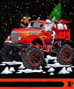 Monster Red Truck With Santa, Happy Christmas X-mas, Cute Christmas Truck, Christmas Day, Christmas Gift, Customizable PNG