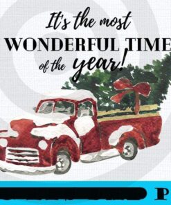Most Wonderful Time of the Year Red Watercolor Truck , Happy Christmas X-mas, Christmas Truck, Christmas Day, Christmas Gift, Customizable PNG