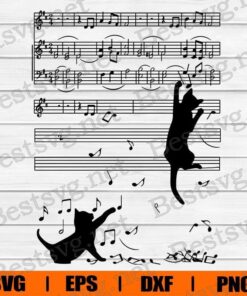 Music Cat, Music Note, Cat Play With Music, Music Lover, Music , Svg Eps Png Dxf