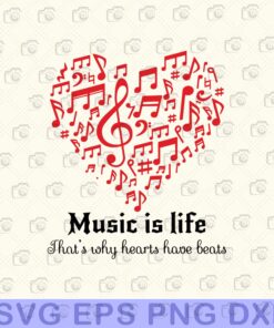 Music Is Life,That's Why Hearts Have Beats, Musical Notes, Music Notes in Heart,Music Passion,Gift For Musician, Music Lovers Layered Svg, Svg Eps Png Dxf