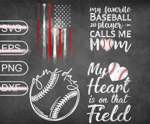 My Favourite Baseball Player Calls Me Mom, My Heart Is On that Field, Game Day, Baseball US Flag, Png