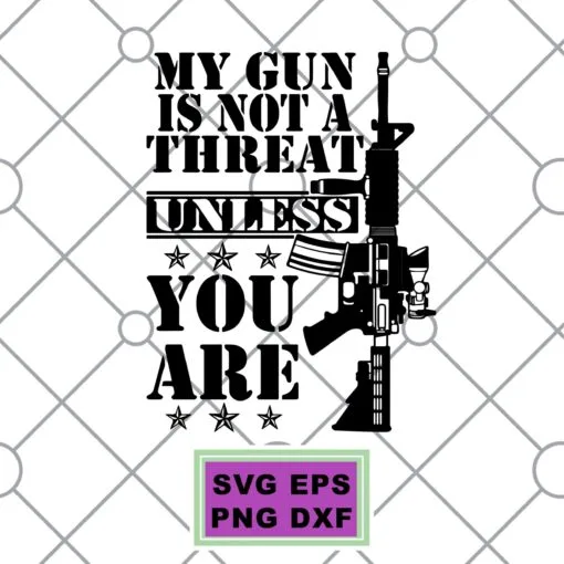 My Gun Is Not A Threat, Unless You Are, Bullet , Gun, Gun Lover, Gift For Man Layered Svg,Svg Eps Png Dxf