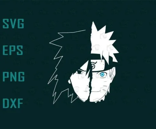 Naruto Shippuden Naruto Sasuke Split Face, Naruto Lovers, Shippuden Lovers, SVG PNG DXF, EPS, PDF
