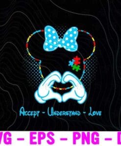 Neon Autism Mickey Head, Accept Understand Love, Autism, Mickey Mouse, Autism Awareness, Mickey Layered SVG, DXF, PNG, EPS