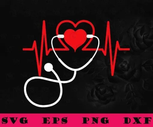 Nurse Heartbeat, Healthcare, Nurse Life, Stethoscope, Doctor Life, Health Heart Cardiogram,SVG PNG DXF, EPS, PDF
