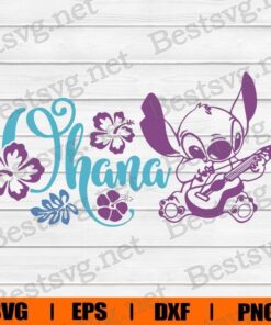 Ohana, Stitch With Guitar, Stitch Lover, Lilo And Stitch Cartoon, Disney Cartoon, Svg Eps Png Dxf