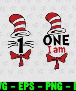 One I Am Cat Hat , Cat Hat, Cat Birthday, Kids Birthday, Custom Date of Birth, 1 year old, Dr Seuss, Animation, Cartoon Lovers Layered Svg Eps Png Dxf
