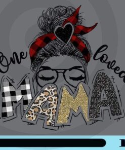 One Love Mama, Messy Bun Girl, Girl with Caro Headband, Caro Bandana, Leopard Mama, Love mama, Mother Gift, Customizable Png
