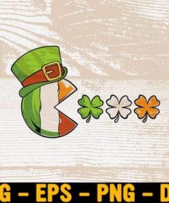 Pacman, St Patricks Day, Clovers, Shamrock, PAC-MAN Doodle Theme, Funny, Boys Girls Kids Gift, Happy St Patrick Layered SVG, DXF, PNG, EPS
