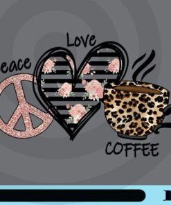 Peace Love Coffee, Heart Leopard, Caffeine Coffee, Coffee Lover, Hippie, Funny Coffee Lover Customizable Png