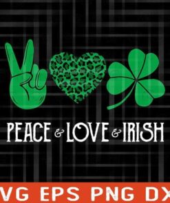 Peace, Love, Irish, Leopard Shamrock , Lucky, St Patricks Day, Leopard , Clover, Shamrock, Lucky Heart Layered Svg Eps Png Dxf