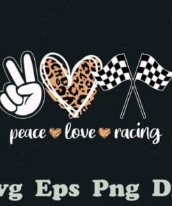 Peace Love Racing, Racing Flag, Leopard Heart, Gift for Racer, Motocycler, Biker Gift, Gift for Man, Layered SVG, DXF, PNG, EPS