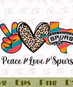 Peace Love Spurs, San Antonio Spurs, Baseball Lovers, San Antonio Fiesta, Leopard Heart, Layered SVG, DXF, PNG, EPS