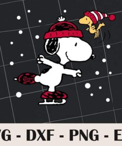Peanuts Snoopy and Woodstock Skate Holiday, Winter, Snow, Layered SVG, DXF, PNG, EPS