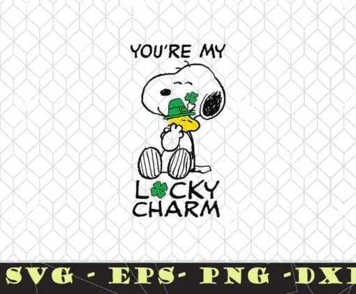 Peanuts Snoopy, You're My Lucky Charm, Snoopy, St. Patrick's Snoopy, Lucky Charm Clover, St. Patrick's Day, Shamrock Layered SVG, DXF, PNG, EPS
