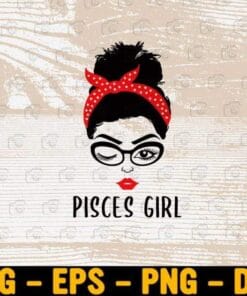 Pisces Girl, Astrology Wink Eye, Woman Face, Zodiac Gift, Sexy Face Girl, Girl With Bandana, Red Dots Bandana, Gift For Girl Layered Svg Eps Png Dxf