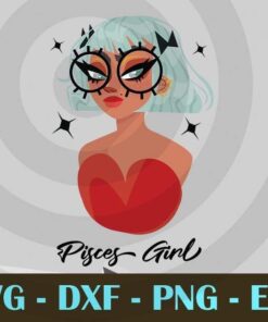 Pisces Girl Zodiac cute Girl Watercolor Design Bundles Customizable Layered Svg, Svg Eps Png Dxf