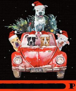 Pitbull Riding Red Truck Christmas Tree Santa, Happy Christmas X-mas, Cute Christmas Truck, Christmas Day, Christmas Gift, Customizable PNG
