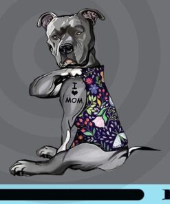 Pitbull Tattoo, I Love Mom Tattoo, Funny Pitbull, Pet Tatoo, Pitbull Lover, Pitbull Wears Floral Shirt, Mother Gift, Mother Day, Customizable Png