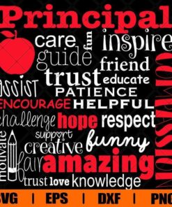 Principal Care, Inspire, Amazing, Helpful, Apple, Teacher, School, Layered Svg Eps Png Dxf