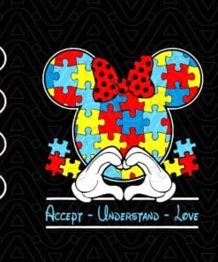 Puzzle Minnie Head, Accept Understand Love, Autism Awareness, Autism Day, Autism Mickey Head, SVG PNG DXF, EPS, PDF