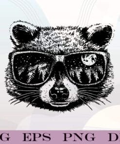 Raccoon Face Art, Raccoon Sunglasses, Pen and Ink Raccoon, Funny Animal, Cute Raccoon, Layered SVG, DXF, PNG, EPS