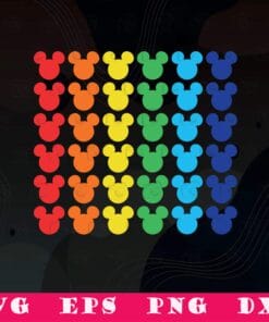 Rainbow Disney Mickey Mouse Icons, Mickey Head Icon, LBGT Support, GBLT, Sexual Equality, SVG PNG DXF, EPS, PDF