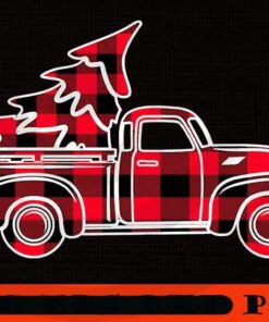 Red plaid Truck With Merry Christmas Tree Essential, Happy Christmas Christmas Truck X-mas, Christmas Day, Cute Christmas Gift, Customizable PNG