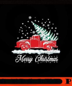 Red Snow Truck and Christmas Tree Nostalgic Xmas, Happy Christmas Christmas Truck X-mas, Christmas Day, Cute Christmas Gift, Customizable PNG