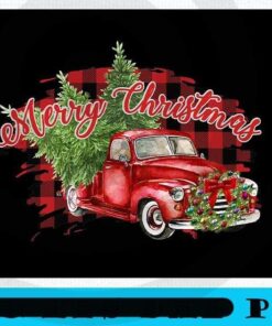 Red Truck Plaid Merry Christmas Bumper , Happy Christmas X-mas, Christmas Truck, Christmas Day, Christmas Gift, Customizable PNG
