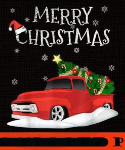 Red Vintage Truck Retro Christmas Tree Pickup, Happy Christmas X-mas, Cute Christmas Truck, Christmas Day, Christmas Gift, Customizable PNG